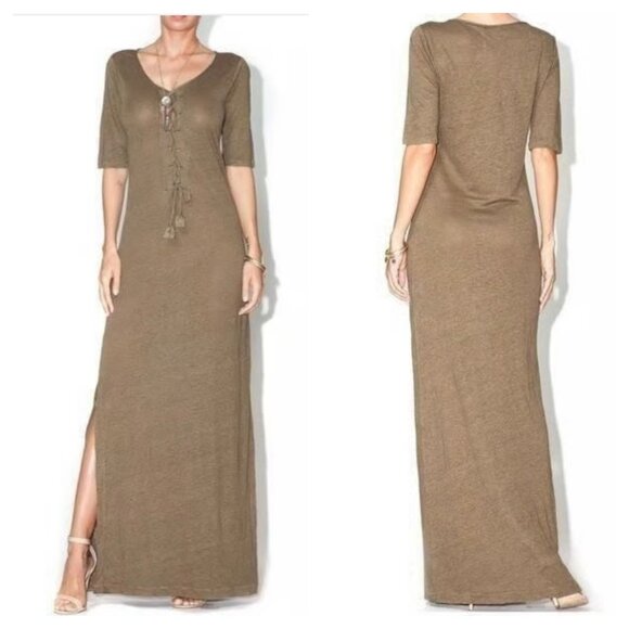 Sz S Calypso St. Barth Beige Linen Jersey Lace Up Maxi Dress or Swim Cov… - Picture 4 of 16